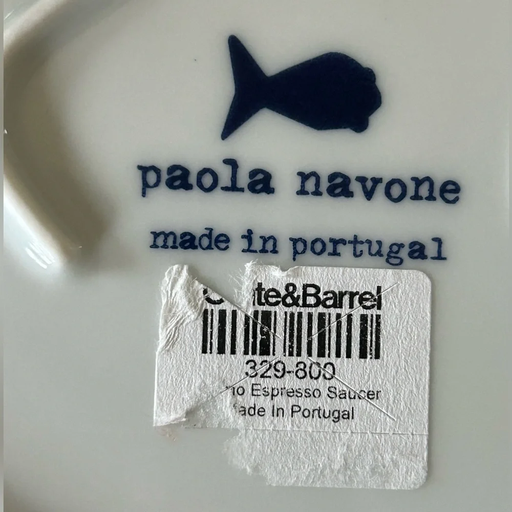 Paola Navone Crate&Barrel Blue and White Como Espresso Cups and Saucers